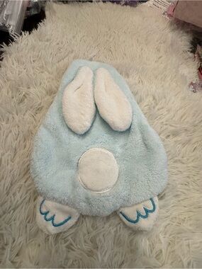 Plush Bunny Ears Hooded hand towel bathroom kitchen hanging - Light Blue & White